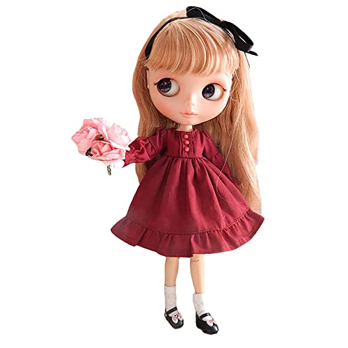 XiDonDon Doll Clothing Fashion Dress for BlythOb24LiccaAzone BJD Doll Clothes Toys Accessories Gifts Wine red Only Clothes - Image 1