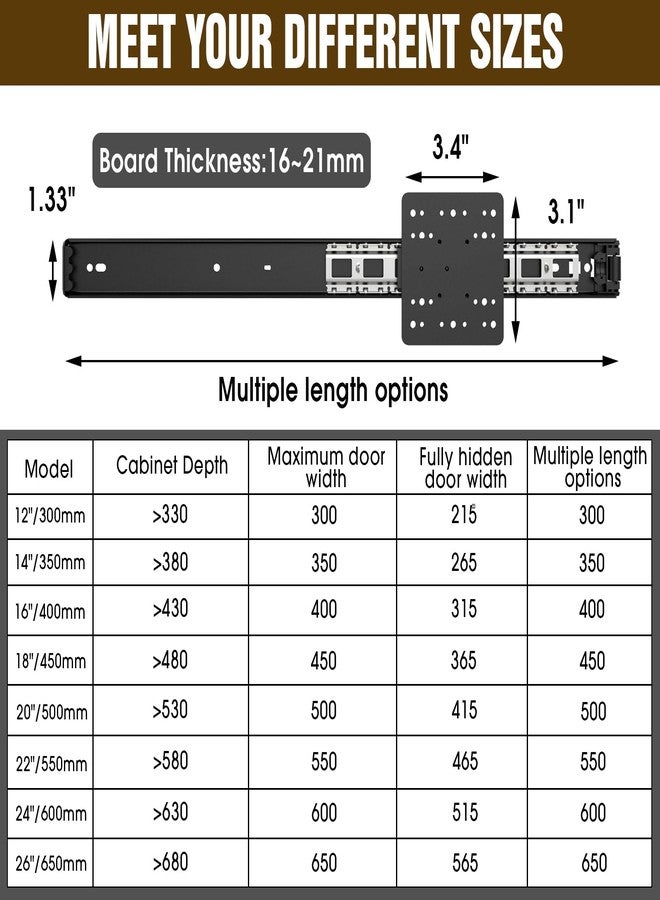 Suemisi Pocket Door Slides, Pivot Door Slide Hardware Inset,Cabinet Pocket Door Hardware Kit Fit for Inset Door,Cabinet Door (Black, 14 inch 2PCS) - Image 4