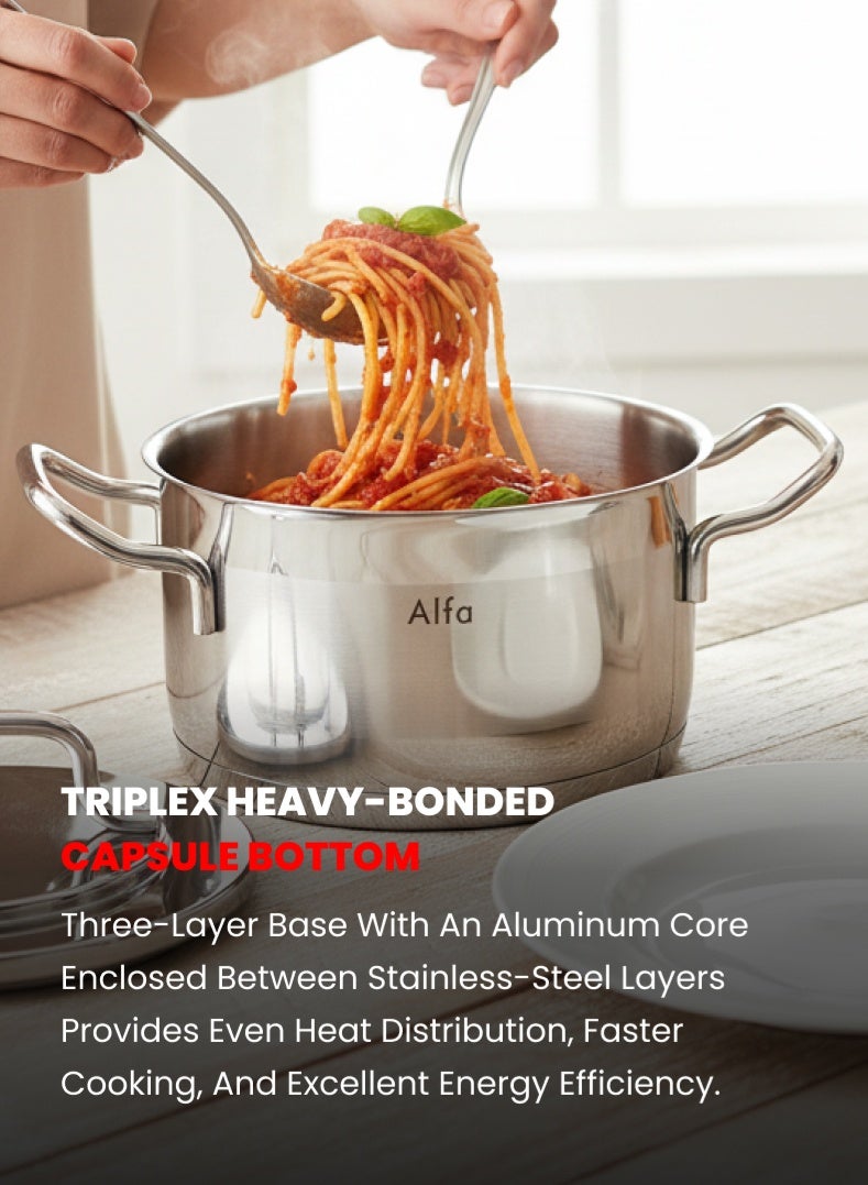 ALFA Stainless Steel Casserole 30 cm | 12 L Capacity | 18/10 Food‑Grade Steel | Triplex Capsule Bottom | Induction & Gas Compatible | With Lid - Image 5