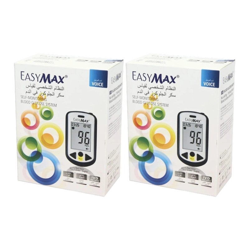 Easy Max Manage your health with ease using this advanced voice-assisted blood glucose monitoring system. Designed for precision and convenience, it offers audio guidance in multiple languages, ensuring clear communication of results. This device is perfect for individuals seeking a reliable way to monitor sugar levels at home regularly. 2 packs - Image 1