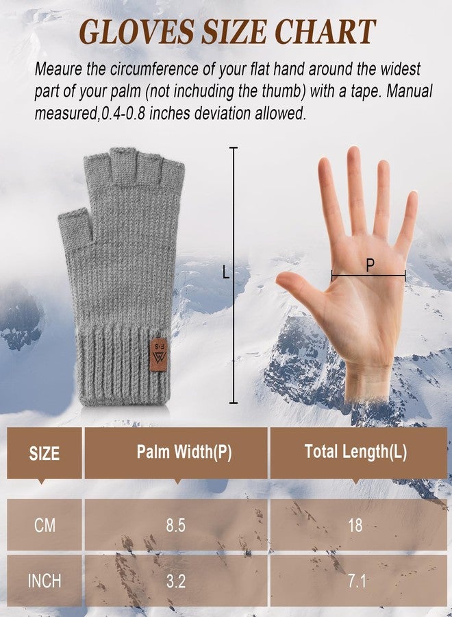 Pleneal Fingerless Gloves for Women Men - 2 Pairs Womens Winter Glove, Warm Knit Gloves for Cold Weather with Elastic Cuff, 2 Pack, Black & Grey, One size - Image 3