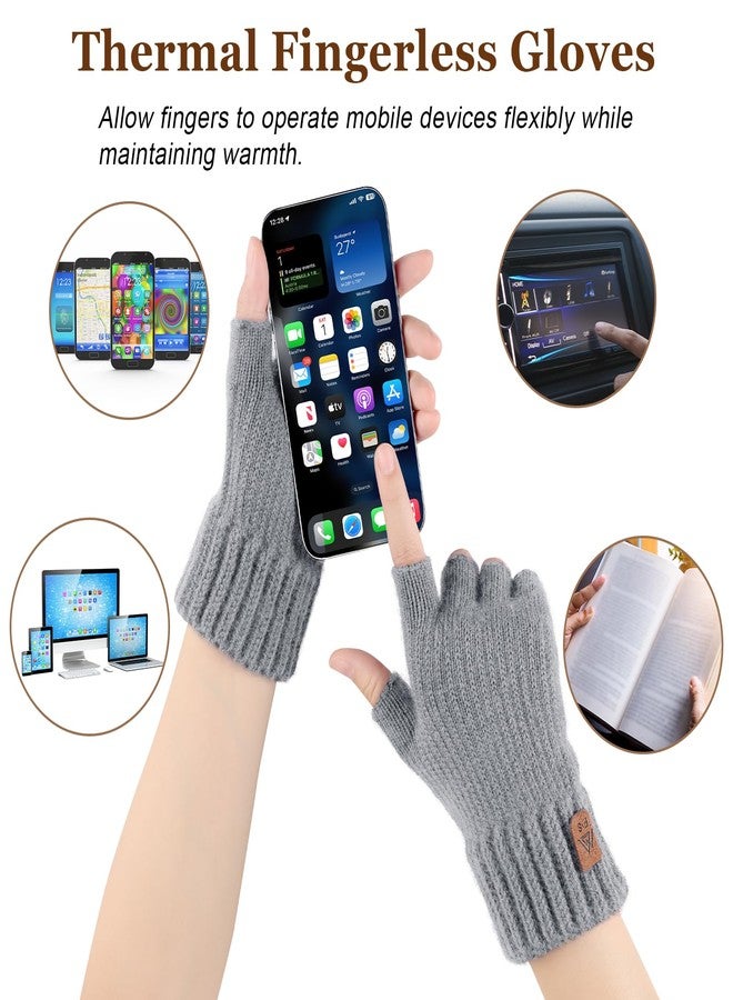 Pleneal Fingerless Gloves for Women Men - 2 Pairs Womens Winter Glove, Warm Knit Gloves for Cold Weather with Elastic Cuff, 2 Pack, Black & Grey, One size - Image 5