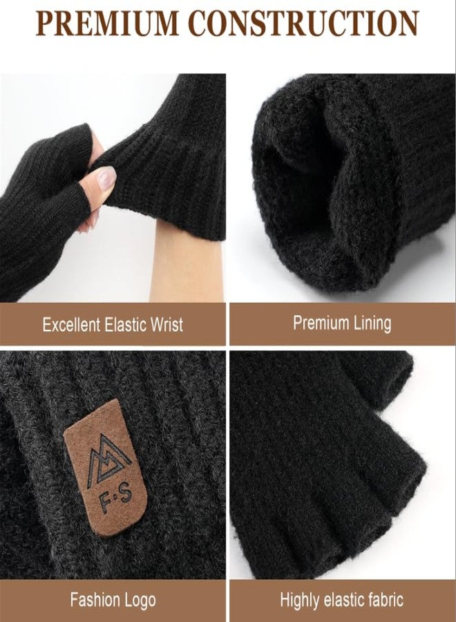 Pleneal Fingerless Gloves for Women Men - 2 Pairs Womens Winter Glove, Warm Knit Gloves for Cold Weather with Elastic Cuff, 2 Pack, Black & Grey, One size - Image 4