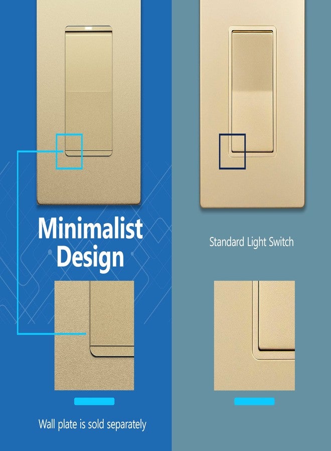 LIDER Minimalist Design Matte Finish Lighted Decorator Switch, Frameless Paddle Light Switch with Locator Light, Grounding Screw, 3-Way or Single Pole, 15A 120V, UL Listed, LS15-3W-GD, Gold - Image 4
