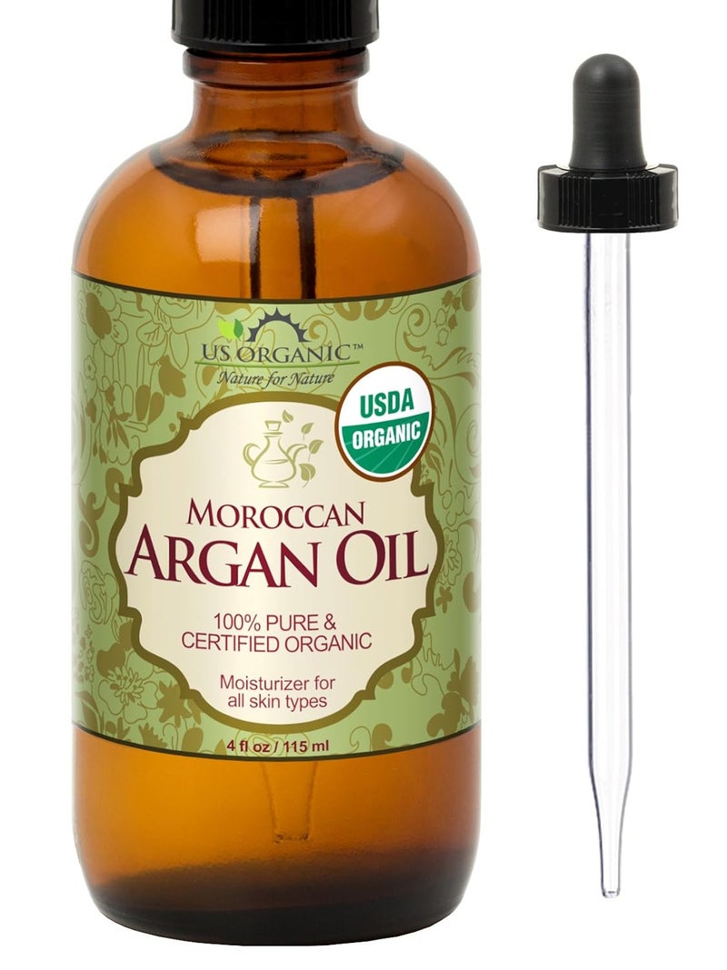 US Organic Moroccan Argan Oil ColdPressed Virgin USDA Certified 100 Pure Unrefined for Hair Skin Nail Cuticle Care in Amber Glass Bottle Sourced from Morocco 4 oz Large