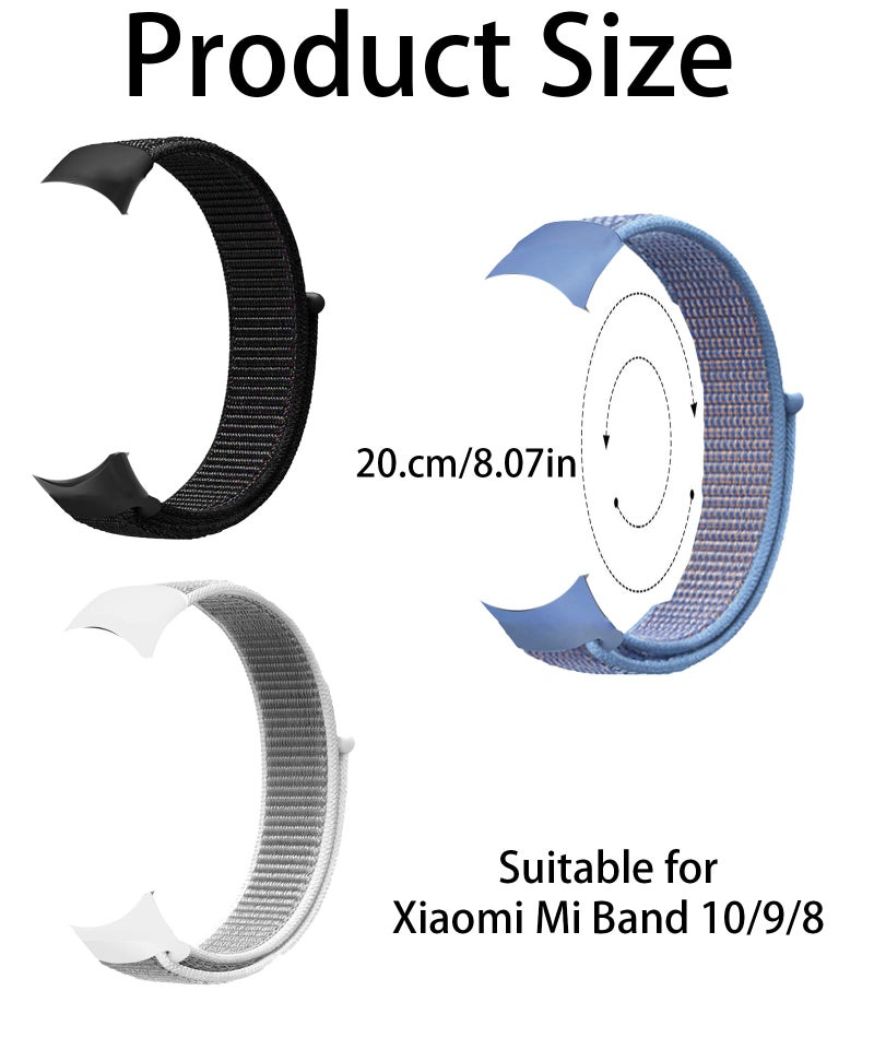 BdelrinQue 3 Pcs for Mi Band 8/9/10 Strap, Replacement Bands for Mi Band 8/9, Breathable and Adjustable Watch Straps, Comfortable for Gift, Workouts and Daily Use, Blue Black White - Image 2