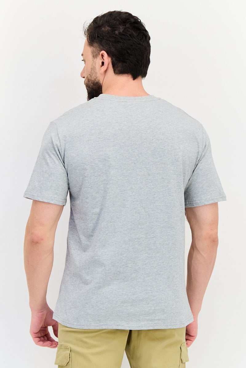 YOTO Men Crew Neck Short Sleeves Graphic Print T-Shirt, Grey - Image 3