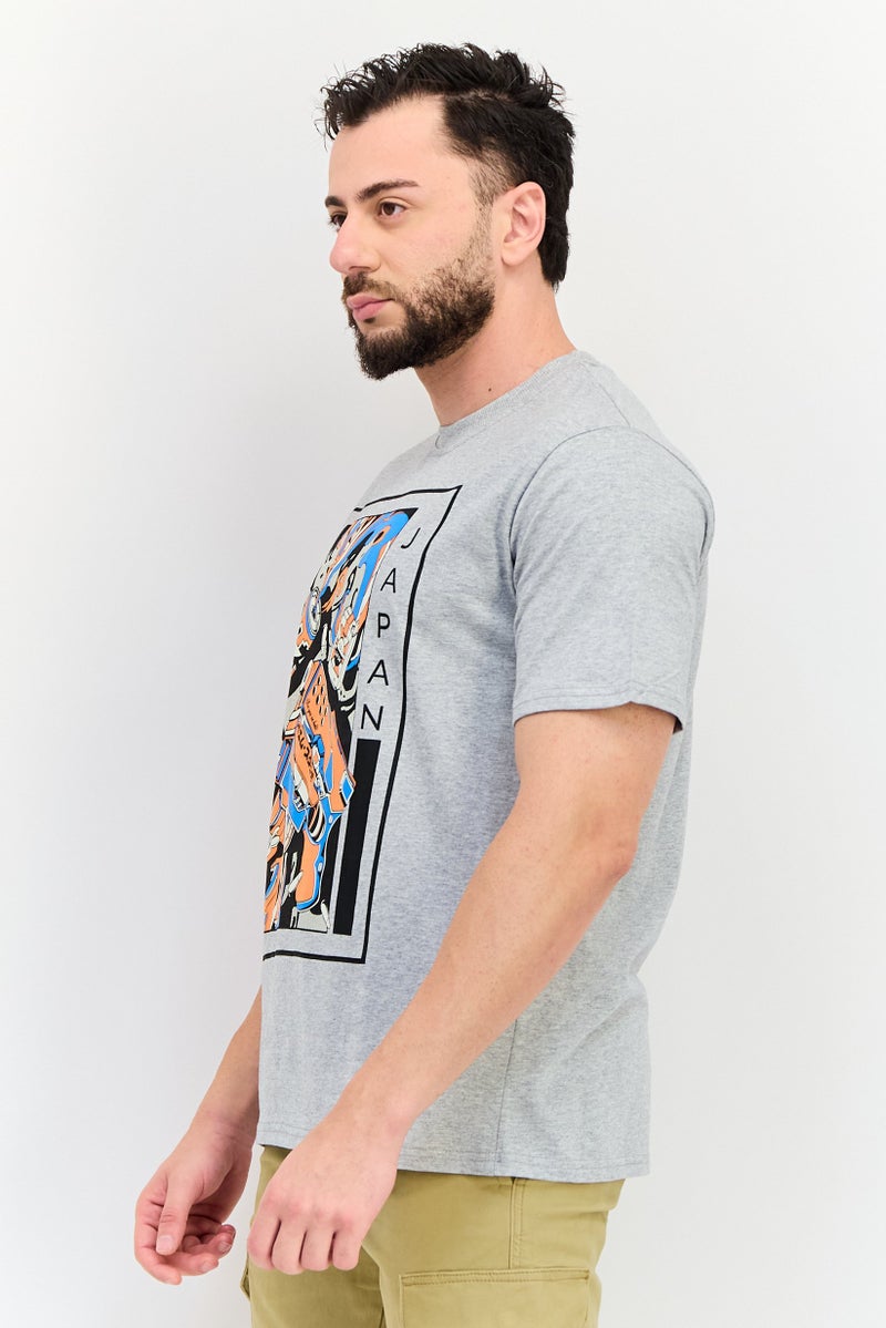 YOTO Men Crew Neck Short Sleeves Graphic Print T-Shirt, Grey - Image 4