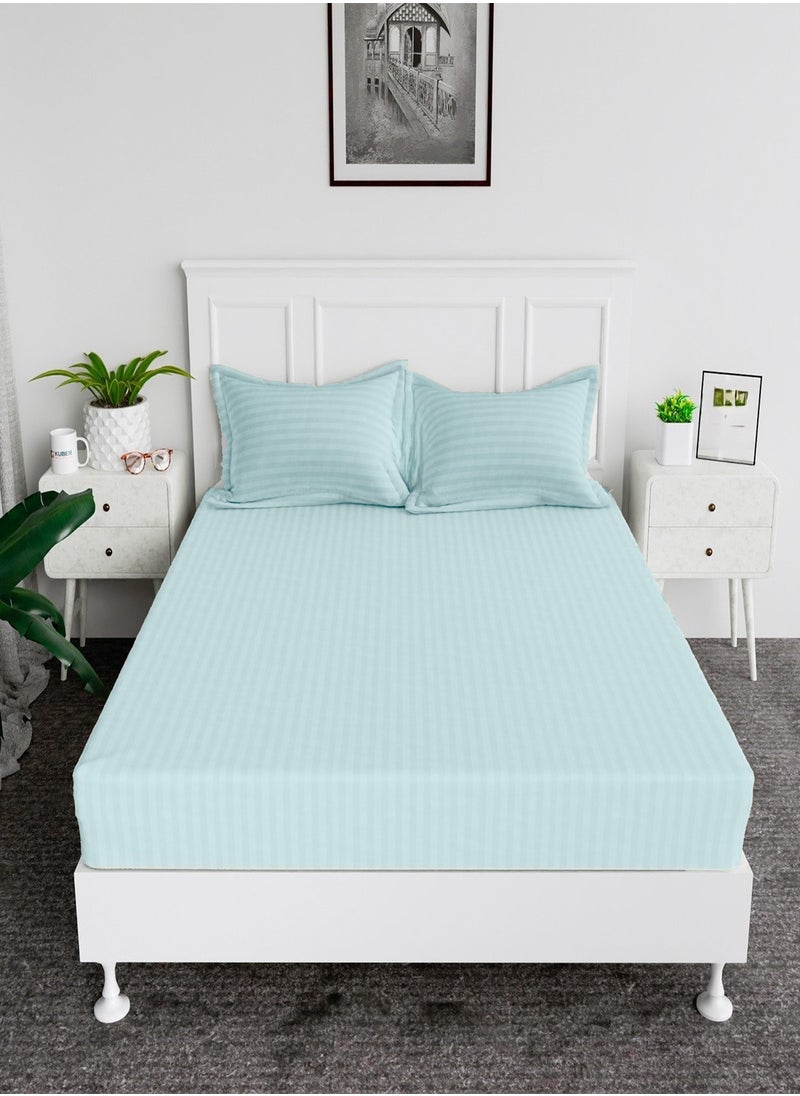MAXQON - 2-Set Fitted Bed Sheets +  Pillow Covers, King/Queen/Double/Single Sizes, Color Sky Blue - Image 1
