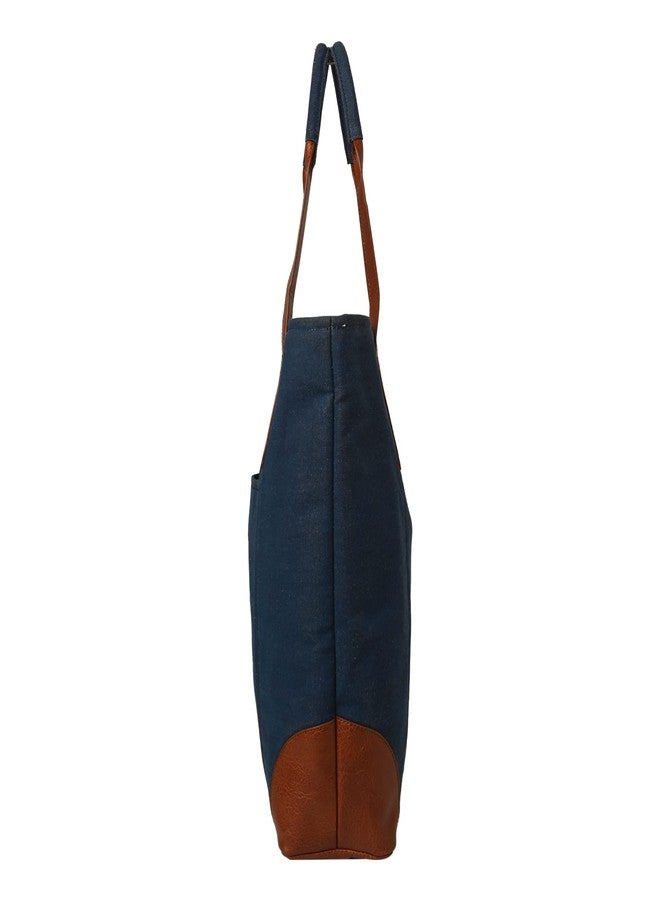 Mona B Canvas Tote Handbag for Women with Pouch perfect for Travel, College and office Use - Navy - Image 4
