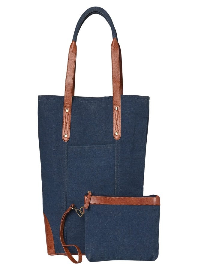 Mona B Canvas Tote Handbag for Women with Pouch perfect for Travel, College and office Use - Navy - Image 1
