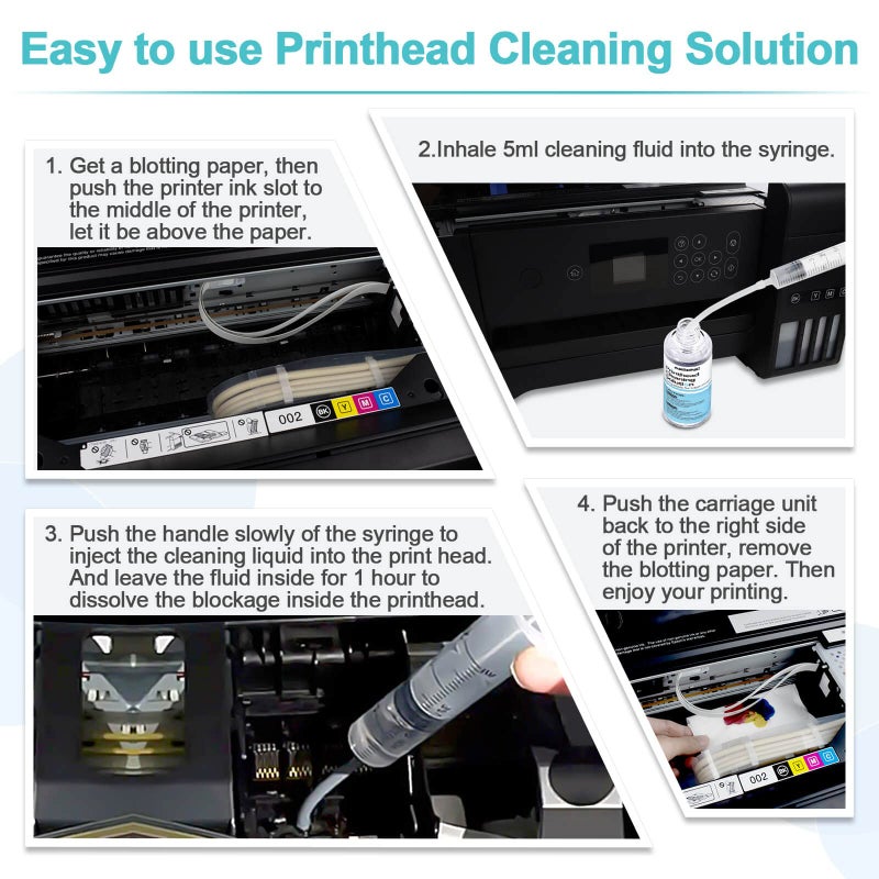 Absonic Printhead Cleaning Kit 100mL for Epson, Printer Cleaning Kit for HP, Inkjet Printer Head Cleaning Kit for Brother, Printer Cleaner Kit Nozzle Cleaner for Canon, Printer Print Head Cleaning Kit for DTF - Image 5