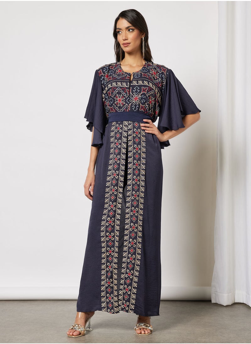 Hayat - Ruffled Sleeve Bisht Palestinian Embroidery With Belt - Image 1