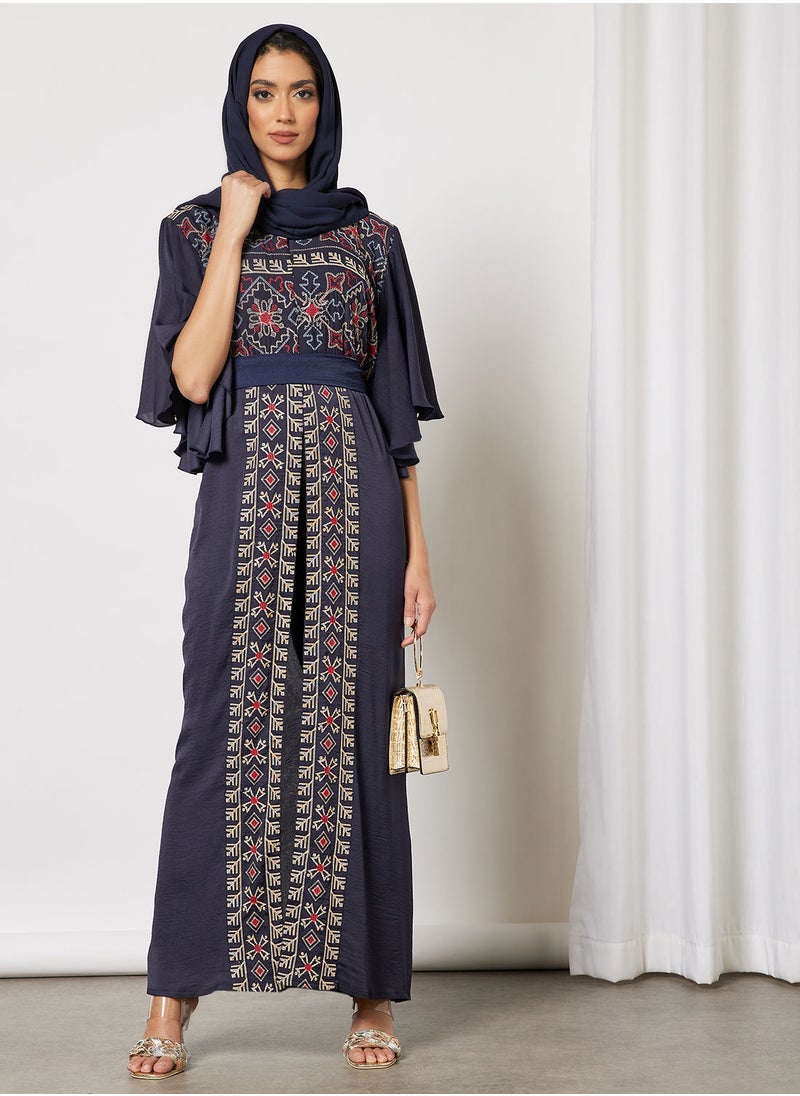 Hayat - Ruffled Sleeve Bisht Palestinian Embroidery With Belt - Image 1
