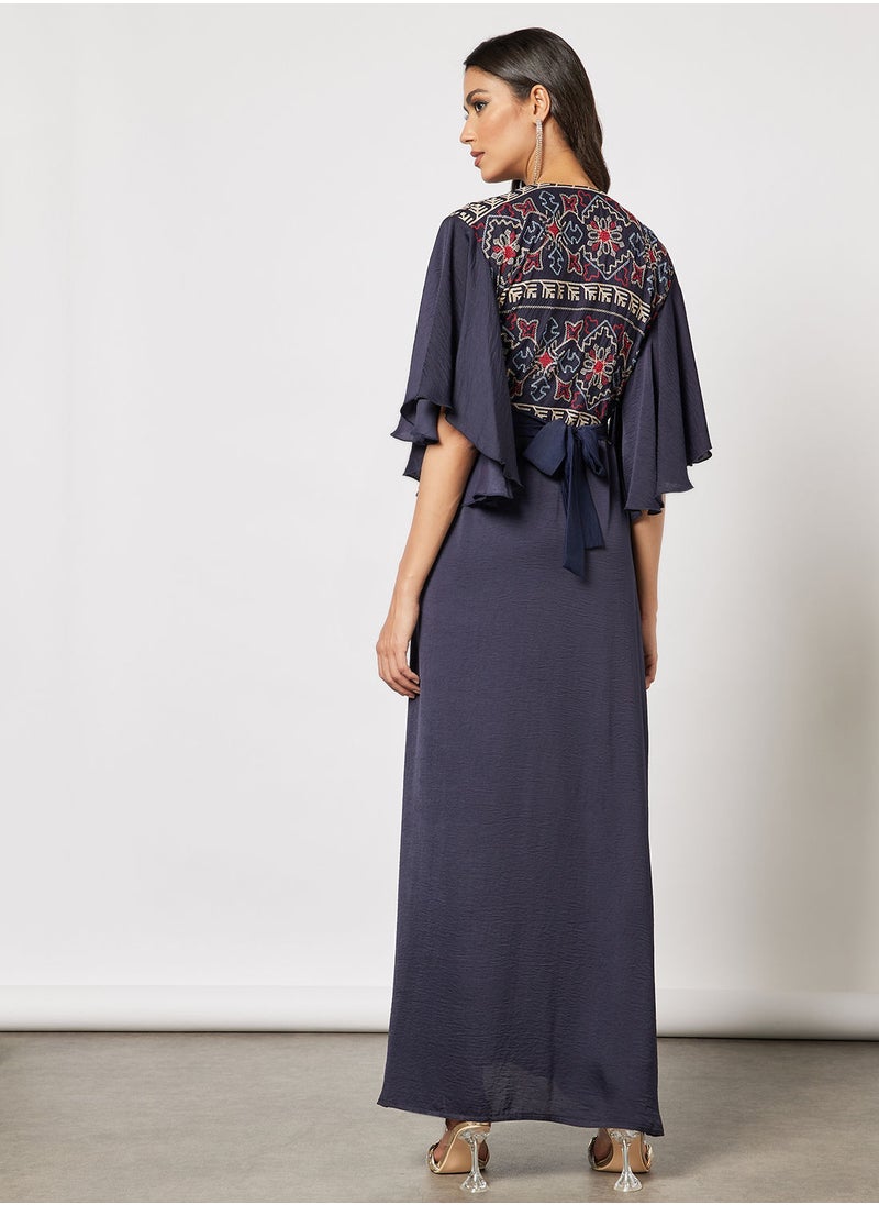Hayat - Ruffled Sleeve Bisht Palestinian Embroidery With Belt - Image 1