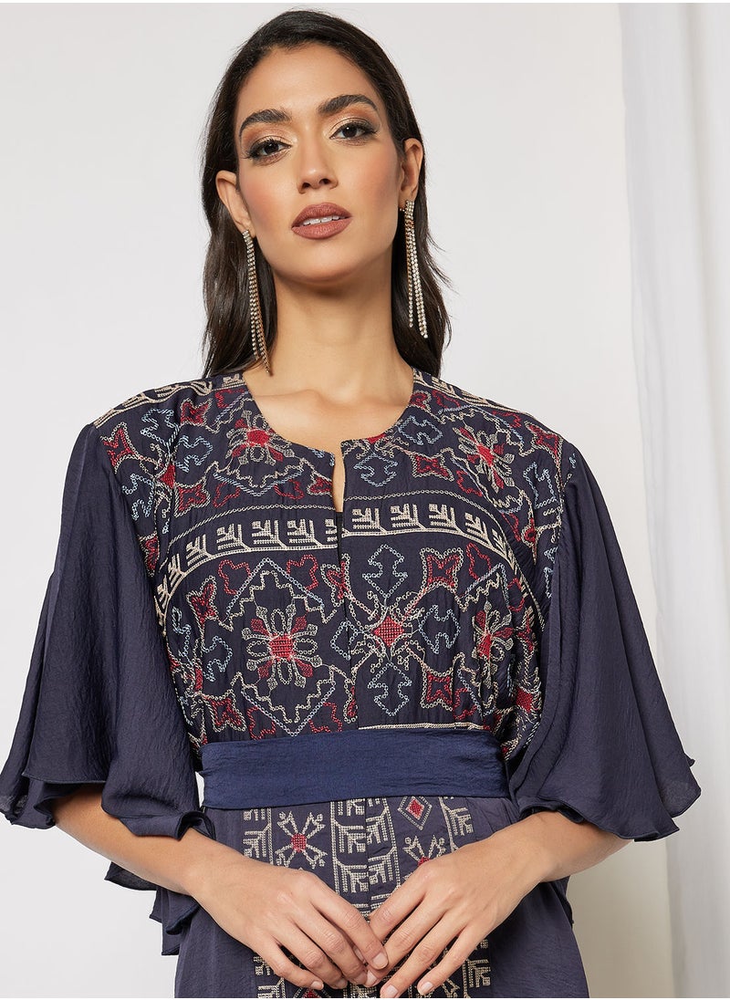 Hayat - Ruffled Sleeve Bisht Palestinian Embroidery With Belt - Image 1