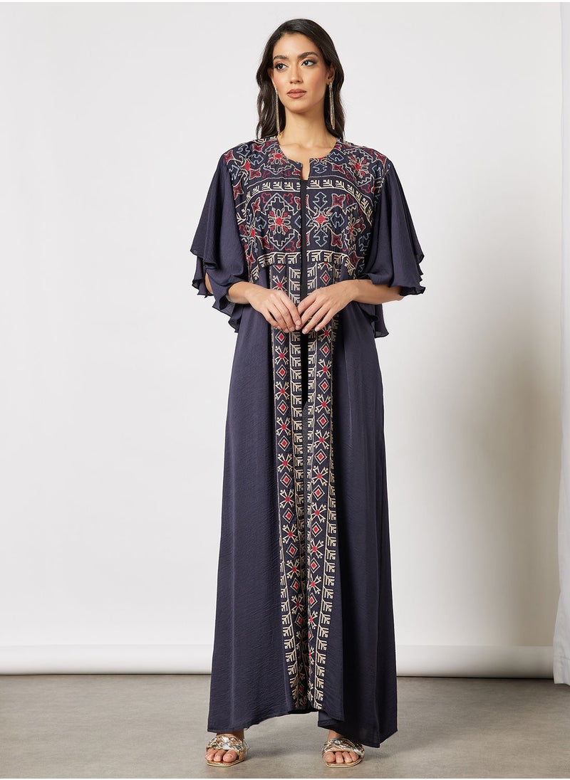 Hayat - Ruffled Sleeve Bisht Palestinian Embroidery With Belt - Image 1