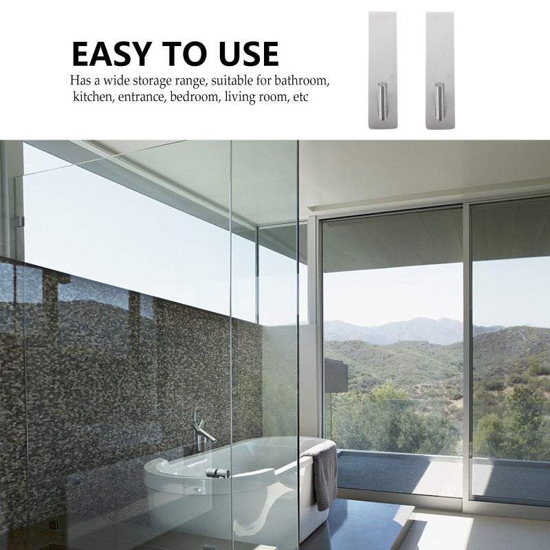 Stainless Steel 2 Pack Bathroom Hook Set Nail Free Hanging Door Hooks for Glass Wall - Image 4
