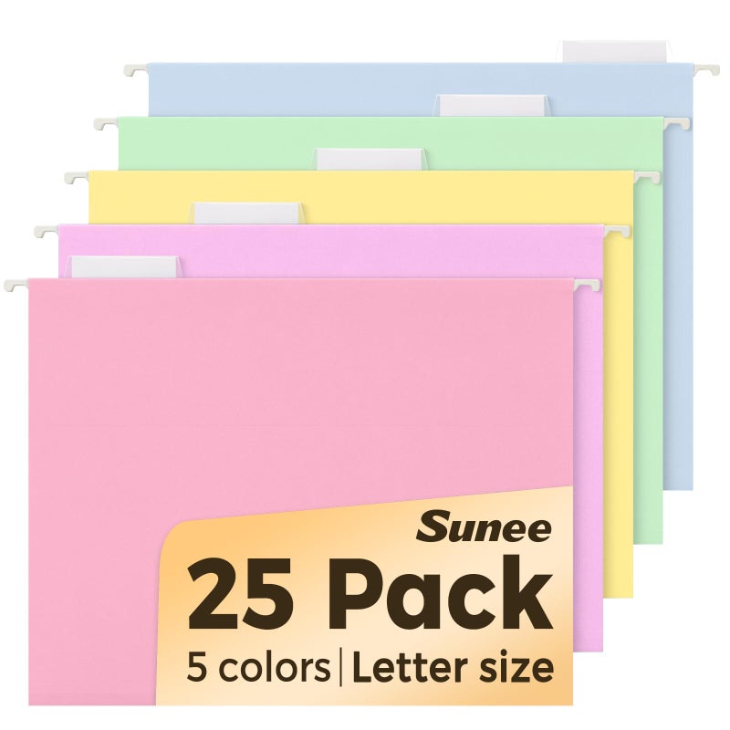 SUNEE 25 Pack Hanging File Folders, Bright Folders, Hanging File Folders Letter Size with 1/5-cut Tabs, Stay Organized for Your Home and Office Bulk File and Documents - Image 1