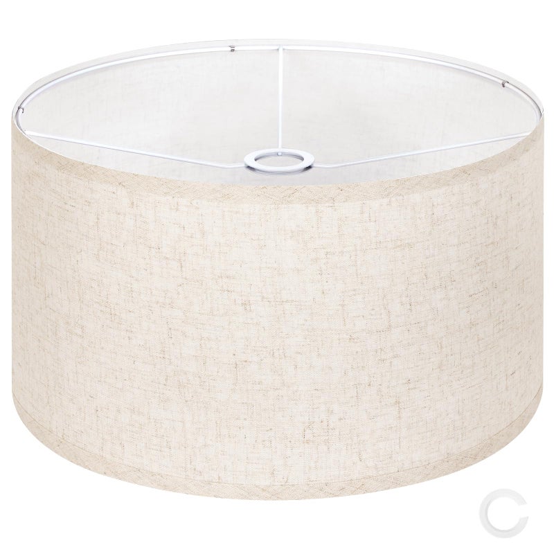 OUTON Beige Large Drum Lamp Shades for Floor Lamps, 16" Top x16" Bottom x 9" High, Easy to Assemble, Replacement Linen Lampshades for Table Lamps & Bedside Lamps (1.65" Spider) - Image 1