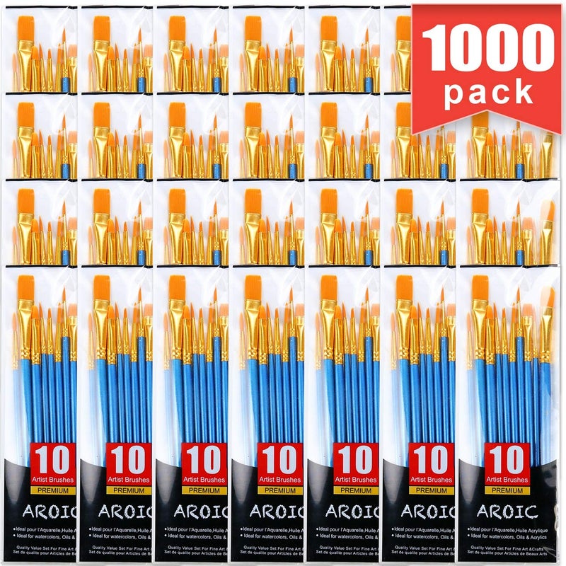 Acrylic Paint Brush Set 100 Packs  1000 pcs Nylon Hair Brushes for All Purpose Oil Watercolor Painting Artist Professional Kits