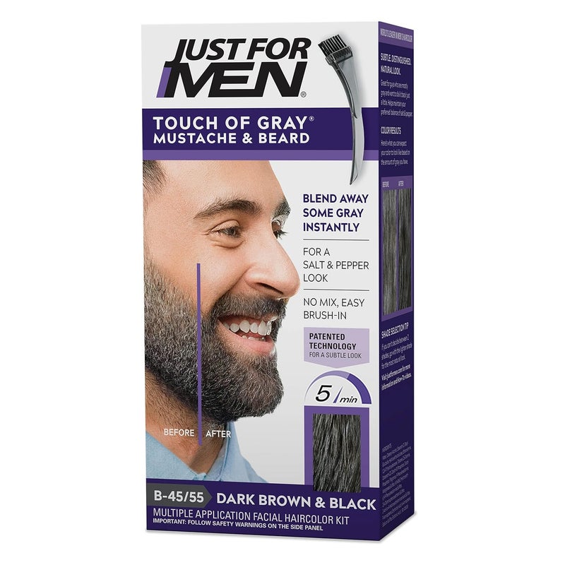 Just For Men Just For Men Touch of Gray Mustache  Beard Beard Coloring for Gray Hair with Brush Included for Easy Application Great for a Salt and Pepper Look  Dark Brown  Black B4555 Pack of 1 