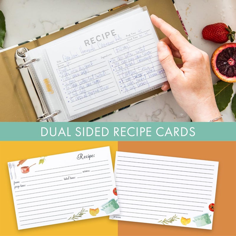 Jot  Mark 8.5" x 9.5" 3 Ring Recipe Binder with 50 Matching 4x6 inch Recipe Cards, 25 Top & Bottom Binder Sleeve Sheet Protector, 5 Full-Page Undivided Sleeves, 6 Sturdy Divider Tabs, Kitchen Toolkit - Image 5