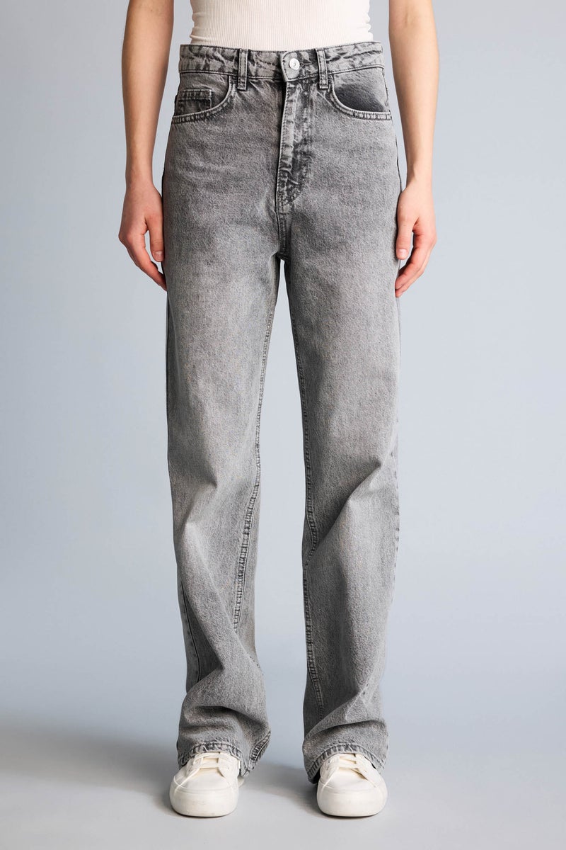 DeFacto Grey Woman Straight Fit High Waist Long Jeans Casual - Image 3