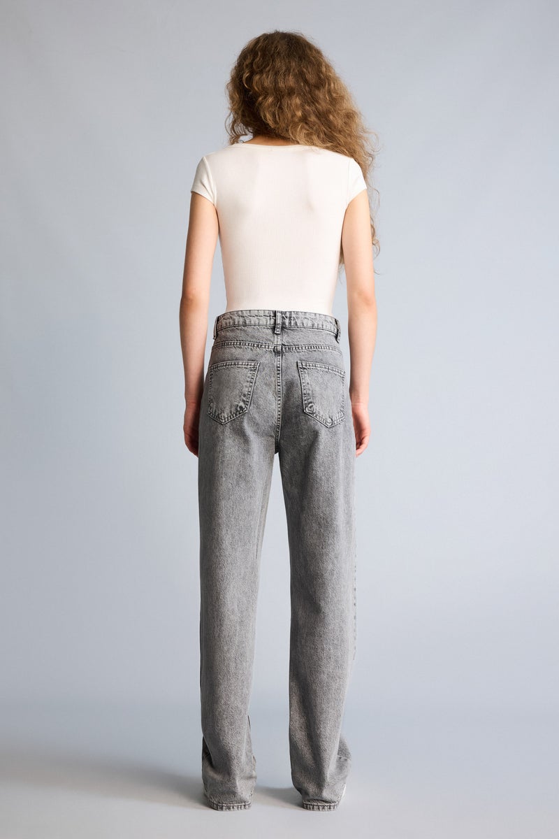 DeFacto Grey Woman Straight Fit High Waist Long Jeans Casual - Image 5