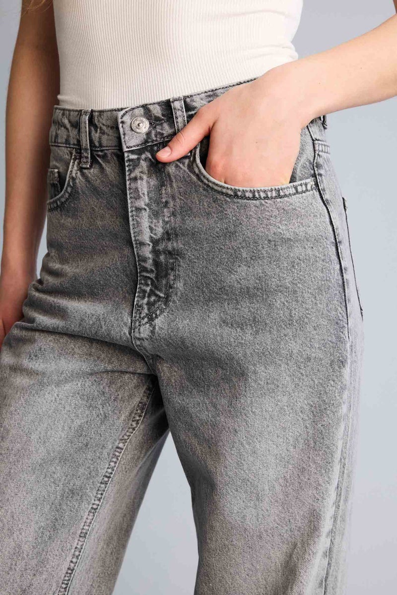 DeFacto Grey Woman Straight Fit High Waist Long Jeans Casual - Image 4