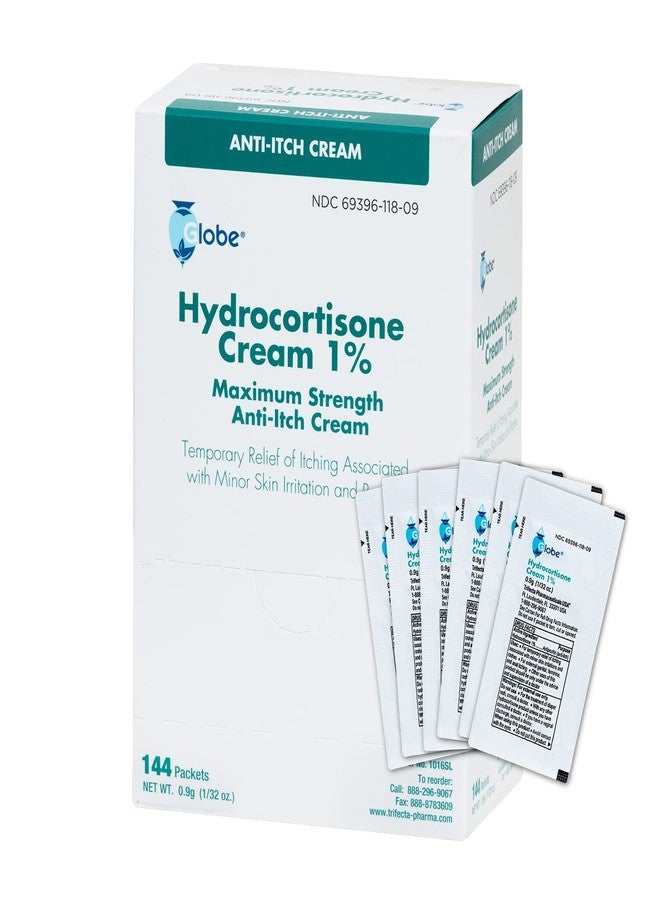 Globe (Box 144 Hydrocortisone 1% Maximum Strength Cream, (0.9g Single Packet) Anti-Itch Cream for Redness, Swelling, Itching, Rash, Bug/Mosquito Bites, Eczema, Hemorrhoids & More - Image 1