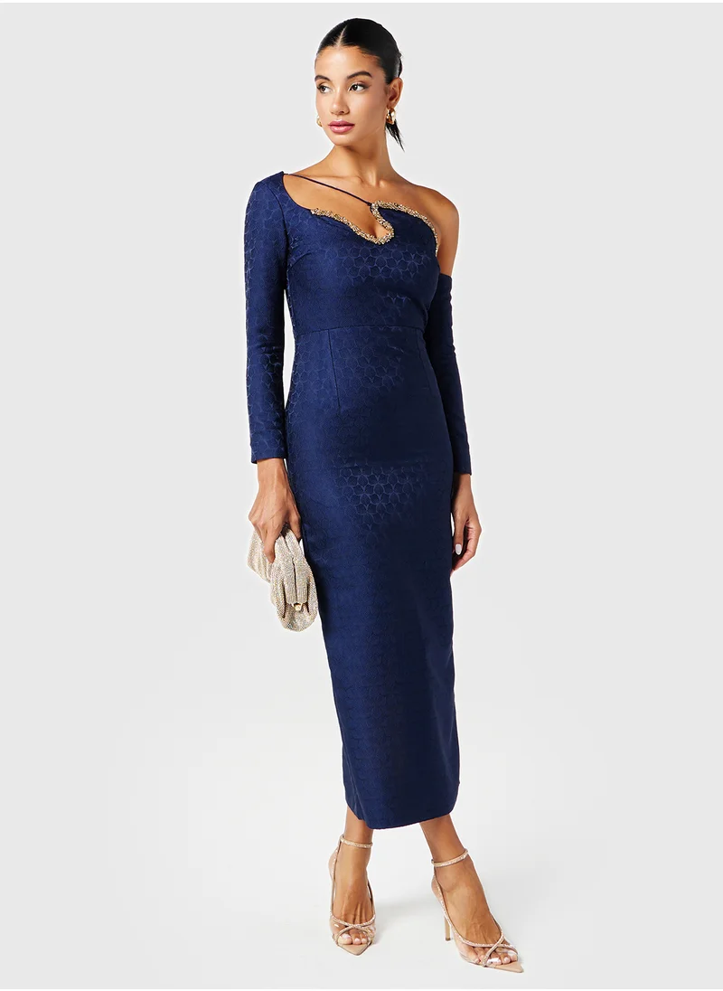 ثريدز باي اجوني Embellished Asymmetric Neck Dress