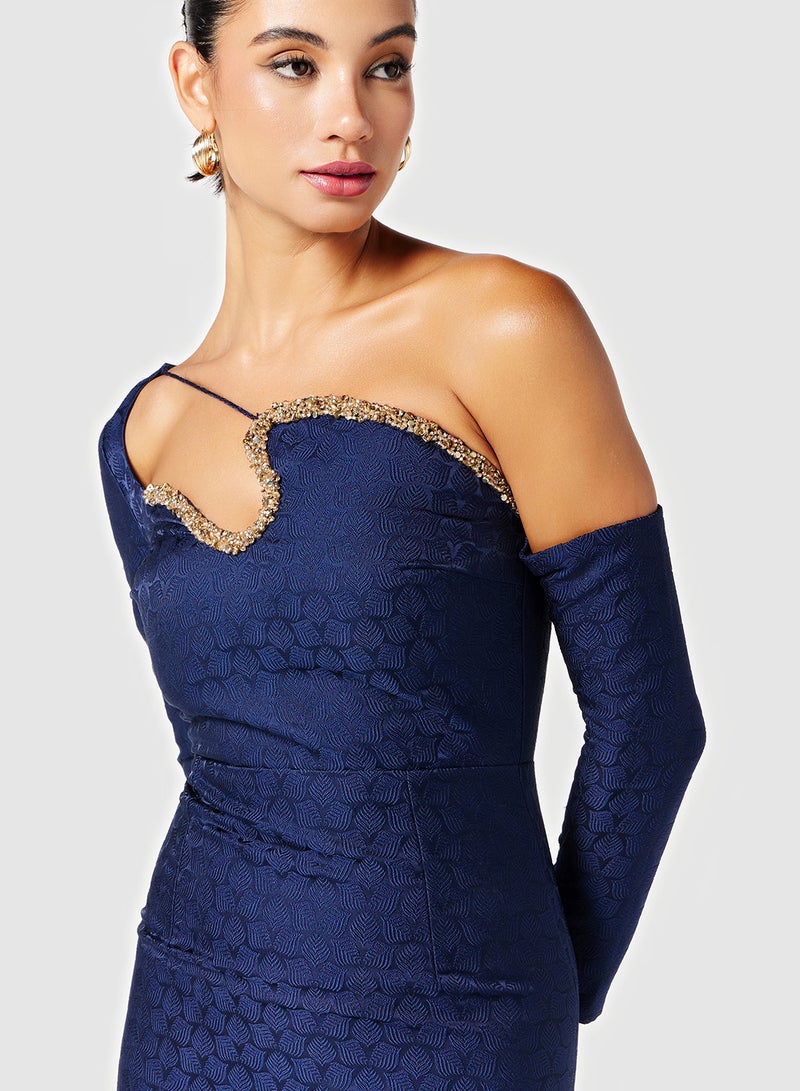 Threadz by Ajooni Embellished Asymmetric Neck Dress - Image 3