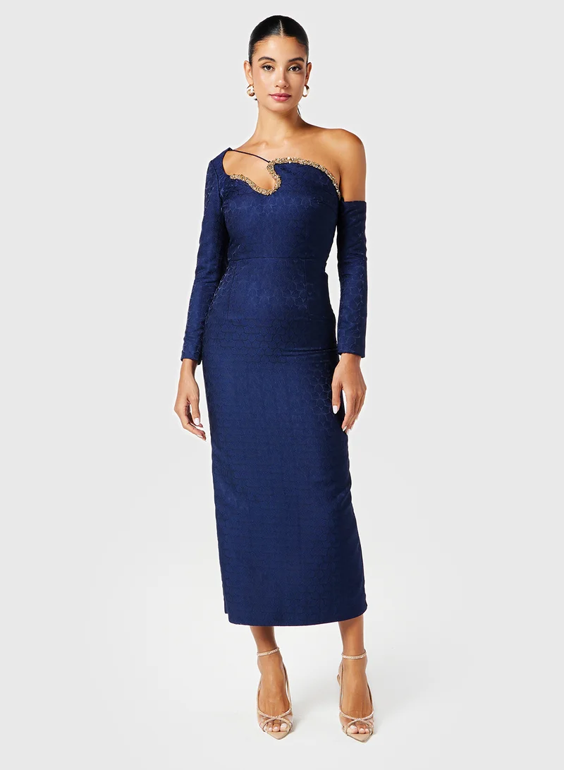 Threadz by Ajooni Embellished Asymmetric Neck Dress