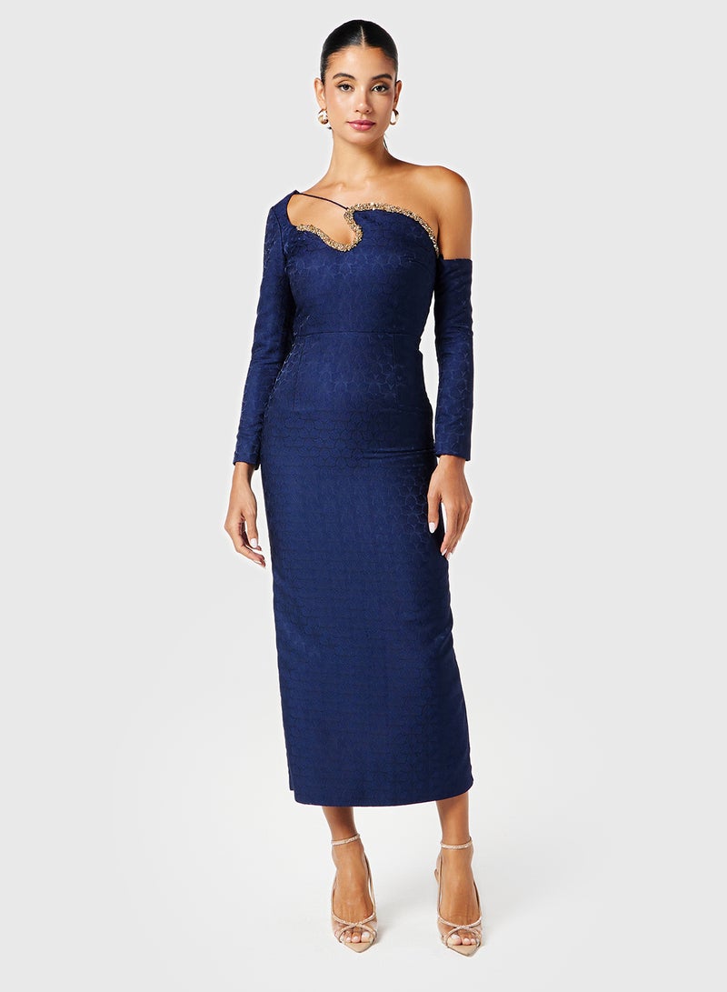 Threadz by Ajooni Embellished Asymmetric Neck Dress - Image 4