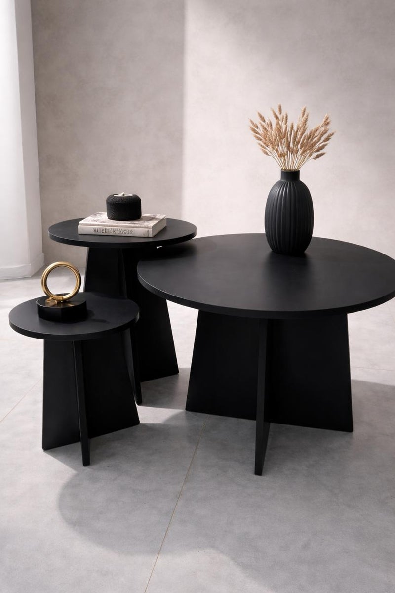 A set of modern Turkish MDF tables, brown, modern Turkish design, height 35/45/50 - diameter 30/45/60