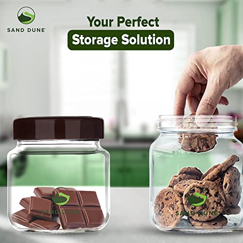 SAND DUNE Set of 6, 500 ml Each Storage Glass Jar Brown Cap, Transparent | BPA Free | Storage Jar Containers for Kitchen Pantry for Cookies, Dry Fruits, Masala, Spices, cereal, and flour - Image 2