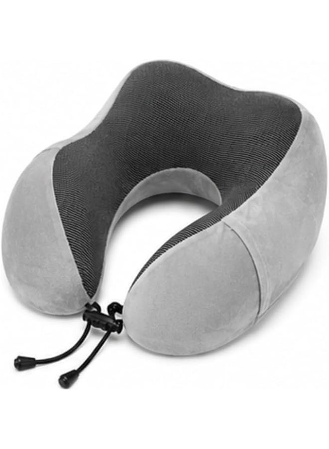Memory Foam Travel Neck Pillow 100% Memory Foam Velvet Fabric Airplane Neck Support Pillow For Car Train Bus Office Camping Soft Portable Ergonomic Travel Essential For Men Women Light Grey - Image 1