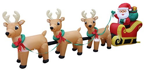 BZB Goods 12 FT Long Lighted Christmas Inflatable Santa Claus on Sleigh with 3 Reindeer – Outdoor/Indoor Yard Blow-Up Holiday Decoration with Built-in Lights, Self-Inflating Blower & Weather-Resistant Material - Image 5