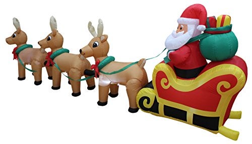 BZB Goods 12 FT Long Lighted Christmas Inflatable Santa Claus on Sleigh with 3 Reindeer – Outdoor/Indoor Yard Blow-Up Holiday Decoration with Built-in Lights, Self-Inflating Blower & Weather-Resistant Material - Image 4