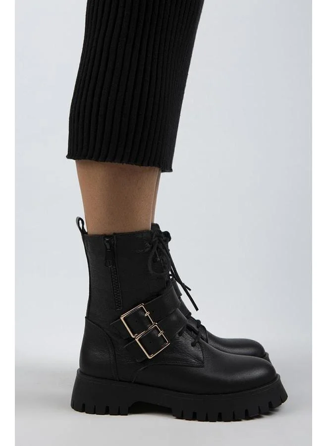 Manijero  Hannah Women's Genuine Leather Lace-Up Zippered Buckle Black Boot. for Women | Best Price UAE