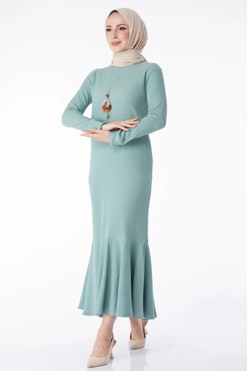 Tofisa Plain Crew Neck Women's Green Necklace Dress - 25213