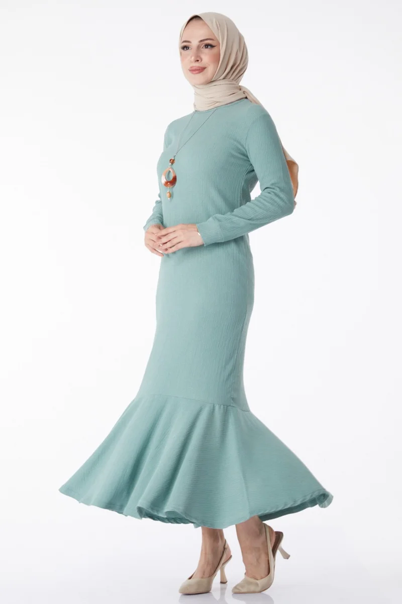 Tofisa Plain Crew Neck Women's Green Necklace Dress - 25213