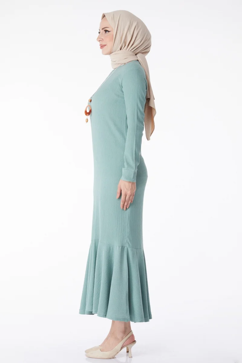 Tofisa Plain Crew Neck Women's Green Necklace Dress - 25213