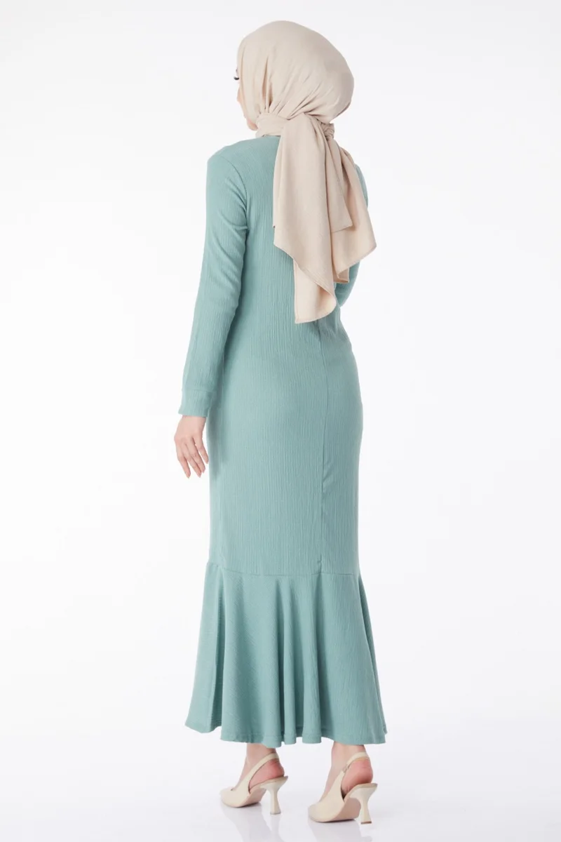 Tofisa Plain Crew Neck Women's Green Necklace Dress - 25213
