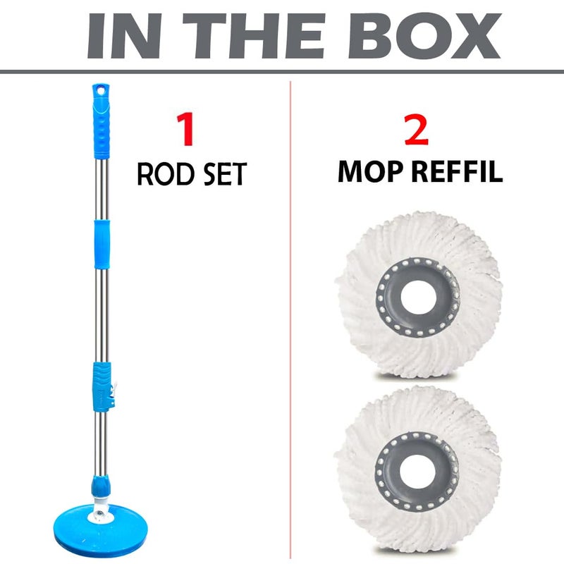 AROVEMIC Arovemic Premium Big Mop Stick Rod Set 360 Degrees Stainless Steel Floor Cleaning Mop Handle with 2 Microfiber Refill Head Blue 5 Years Warranty - Image 2