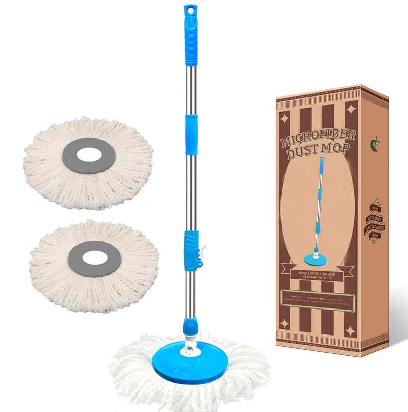 AROVEMIC Arovemic Premium Big Mop Stick Rod Set 360 Degrees Stainless Steel Floor Cleaning Mop Handle with 2 Microfiber Refill Head Blue 5 Years Warranty - Image 1