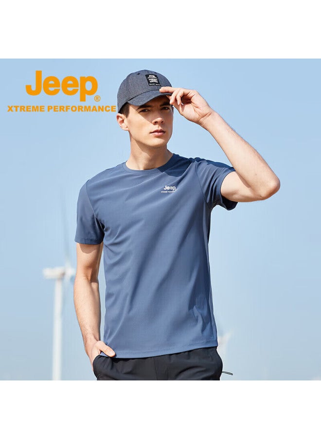 Jeep Jeep Men's Short-sleeve T-shirt, Outdoor Sports Breathable Quick-dry, Moisture-wicking Short-sleeve Top For Men, 565 Gray Blue, Xl  - Image 1