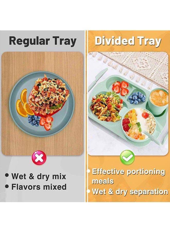 Muyixin طقم أدوات مائدة من القش القمح 24 قطعة، أطباق عشاء خفيفة الوزن قابلة لإعادة الاستخدام، أكواب آمنة في الميكروويف وغسالة الصحون، ملعقة محمولة، سكين، شوكة، أدوات مائدة للأطفال والبالغين، المنزل، المدرسة، المكتب، النزهات، السفر - Image 3