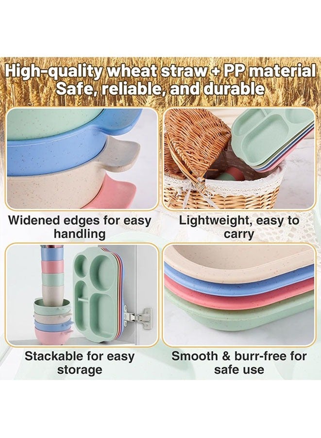 Muyixin طقم أدوات مائدة من القش القمح 24 قطعة، أطباق عشاء خفيفة الوزن قابلة لإعادة الاستخدام، أكواب آمنة في الميكروويف وغسالة الصحون، ملعقة محمولة، سكين، شوكة، أدوات مائدة للأطفال والبالغين، المنزل، المدرسة، المكتب، النزهات، السفر - Image 4